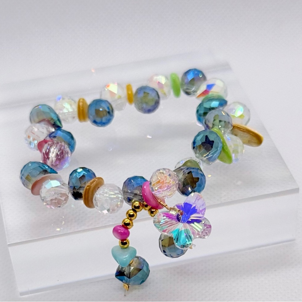 Multicolor Beaded Bracelet with Butterfly Charm